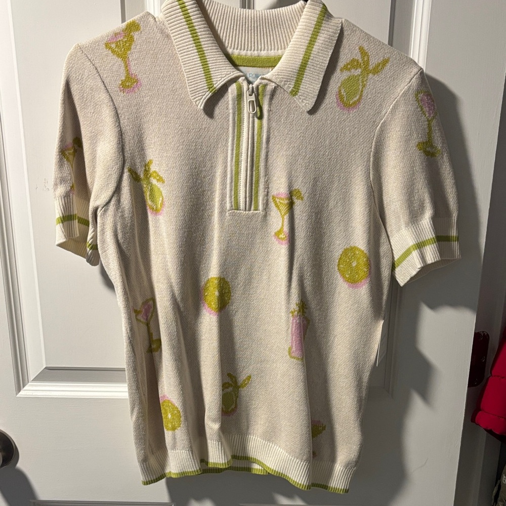 Womem’sCream and Green Polo Shirt